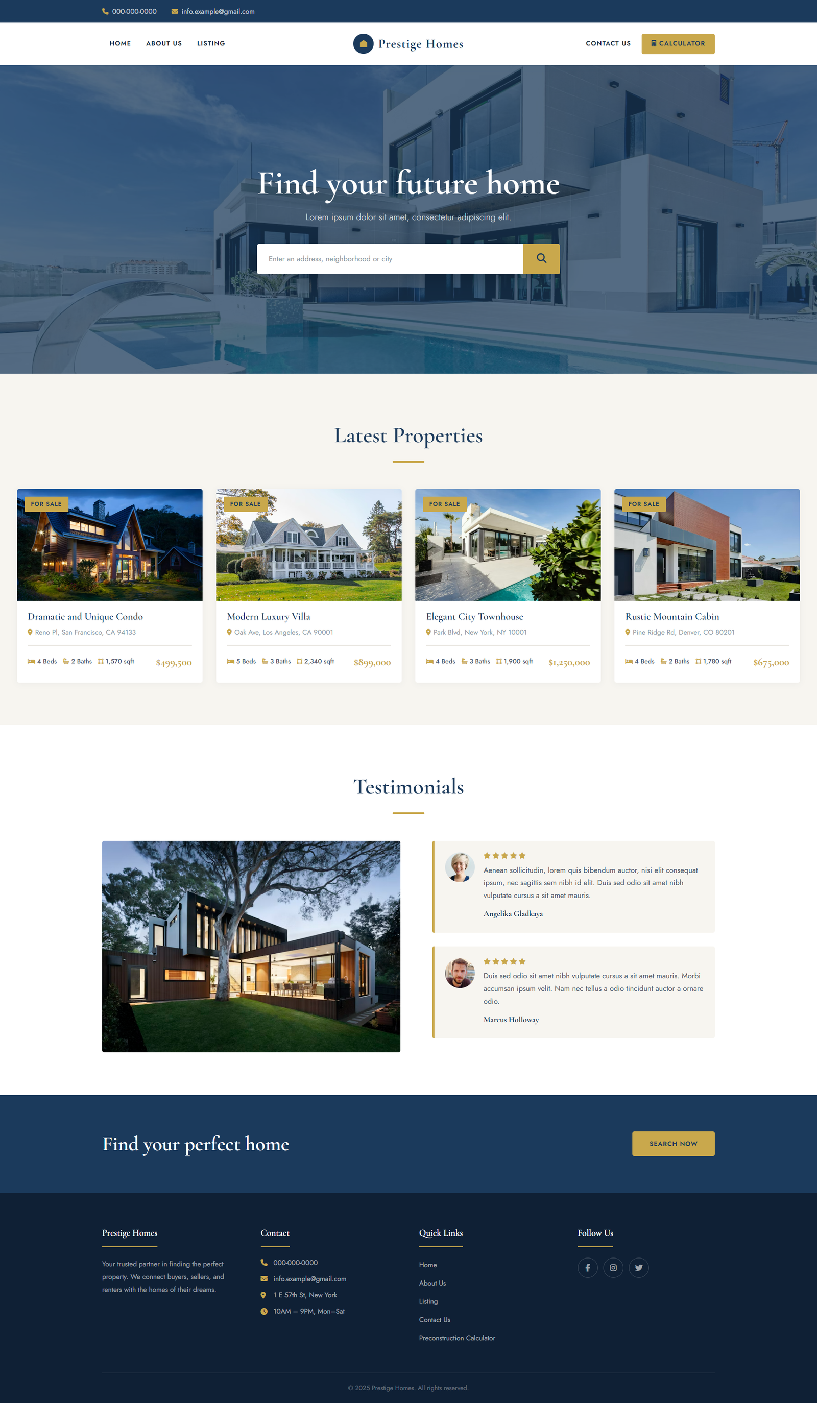 Prestige Homes tablet view