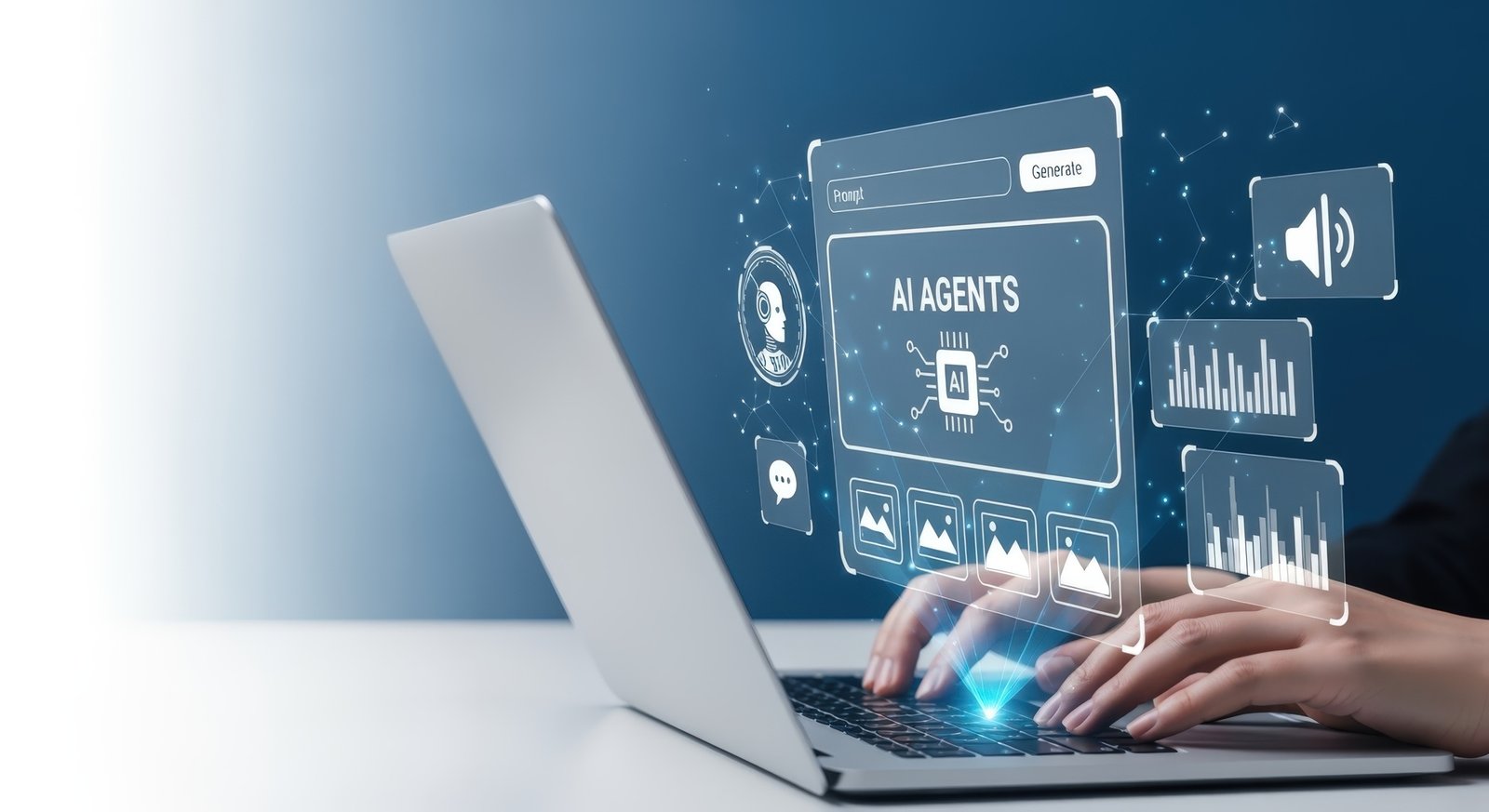 Real estate agent using AI tools on laptop for marketing and lead generation