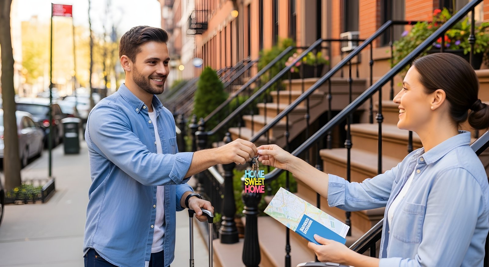Real estate agent door knocking in a residential neighbourhood