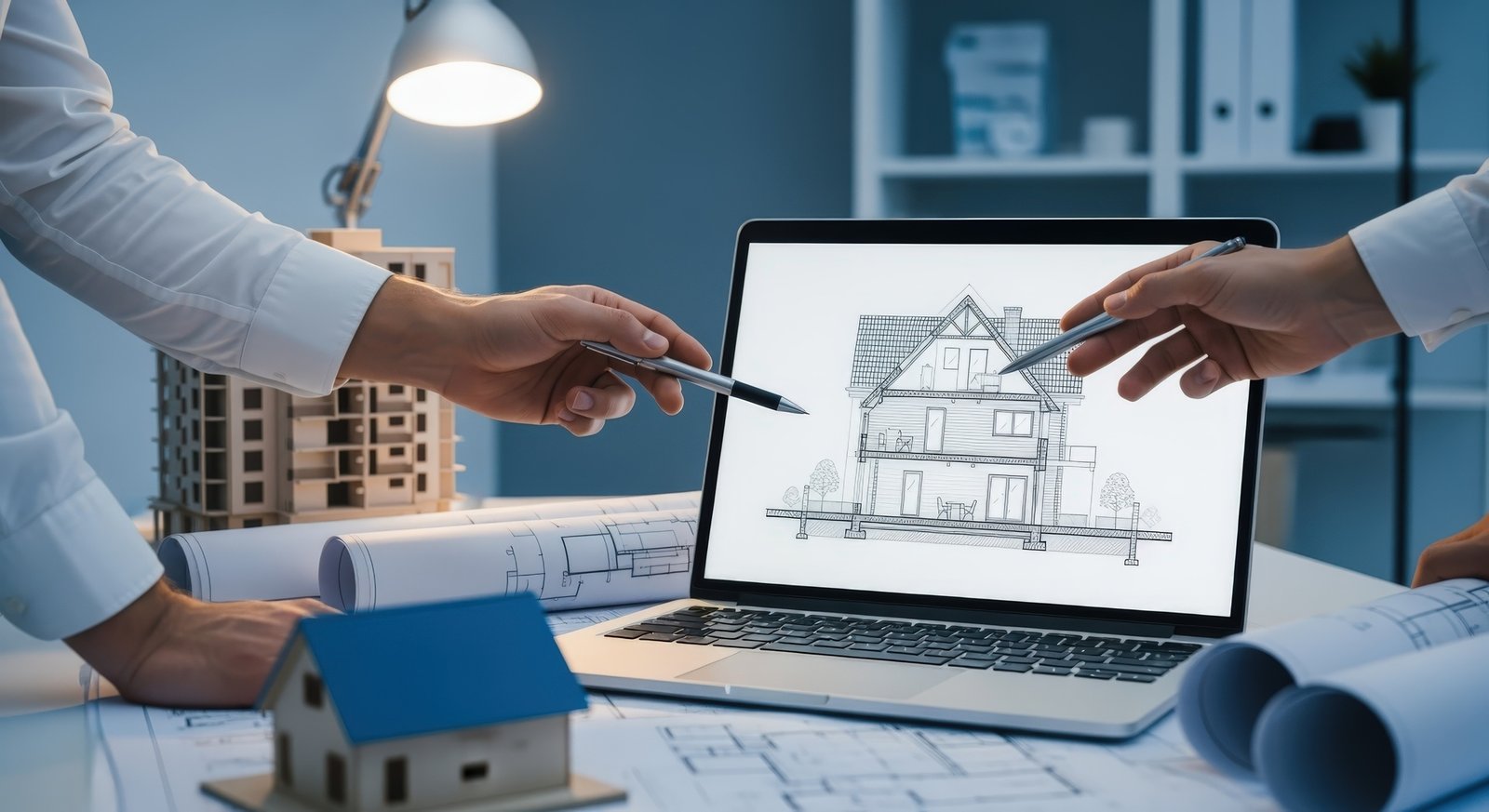 Realtor updating website content on a laptop