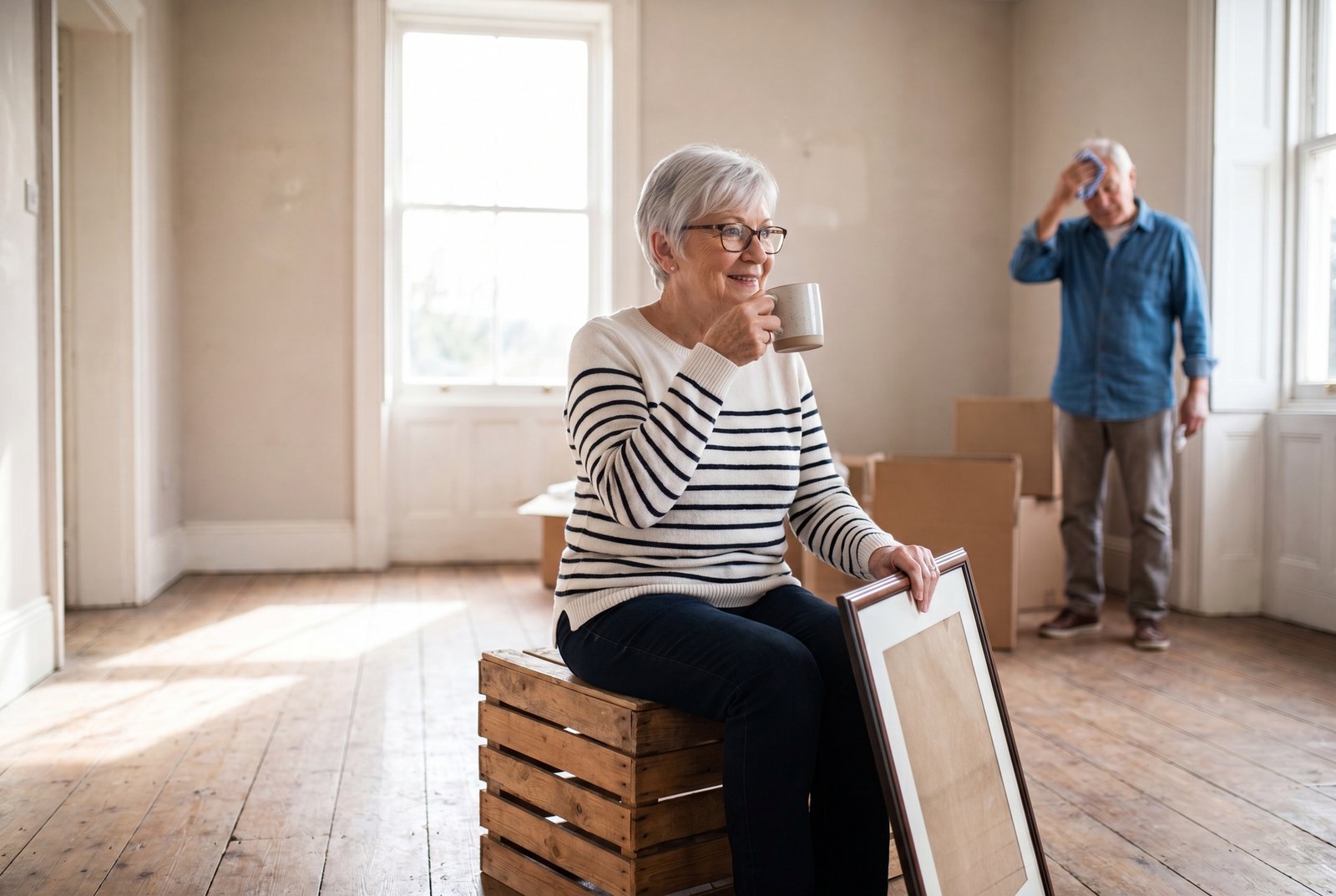 Realtor having a thoughtful conversation with clients about whether to upsize or downsize