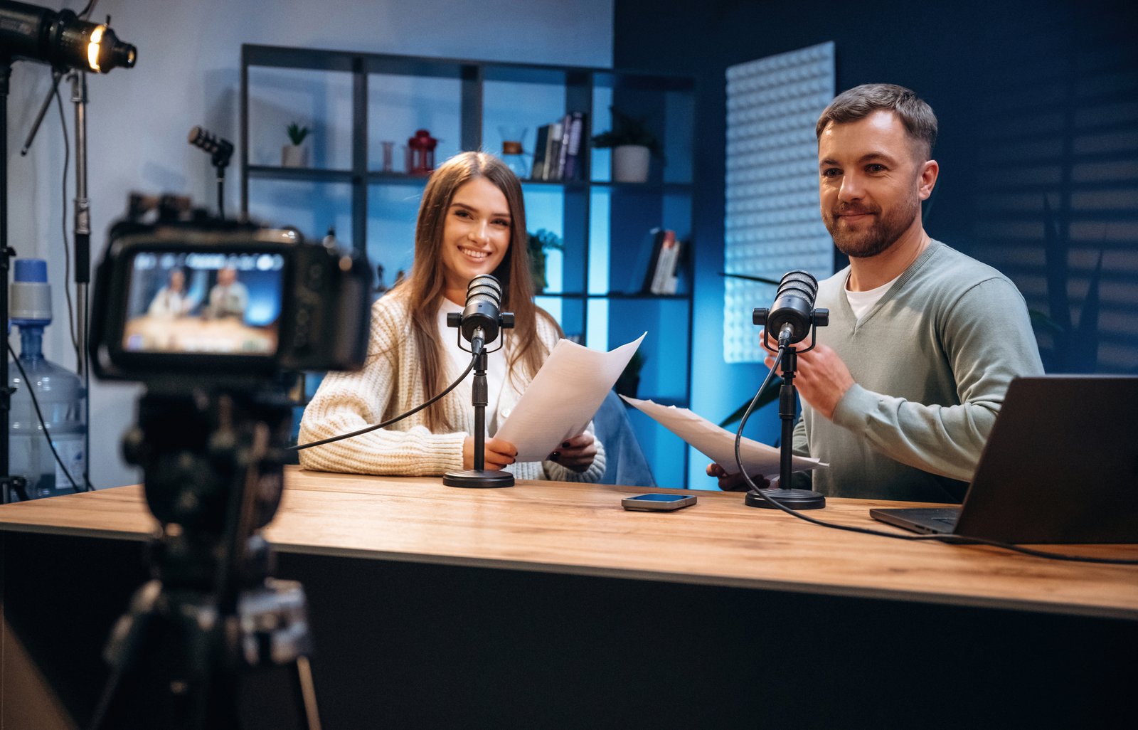 Real estate agent recording a hyperlocal real estate podcast episode