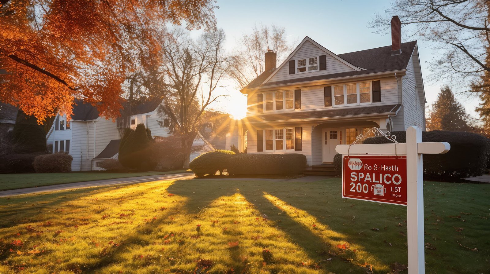 Professional real estate yard sign in front of a listed property on a residential street
