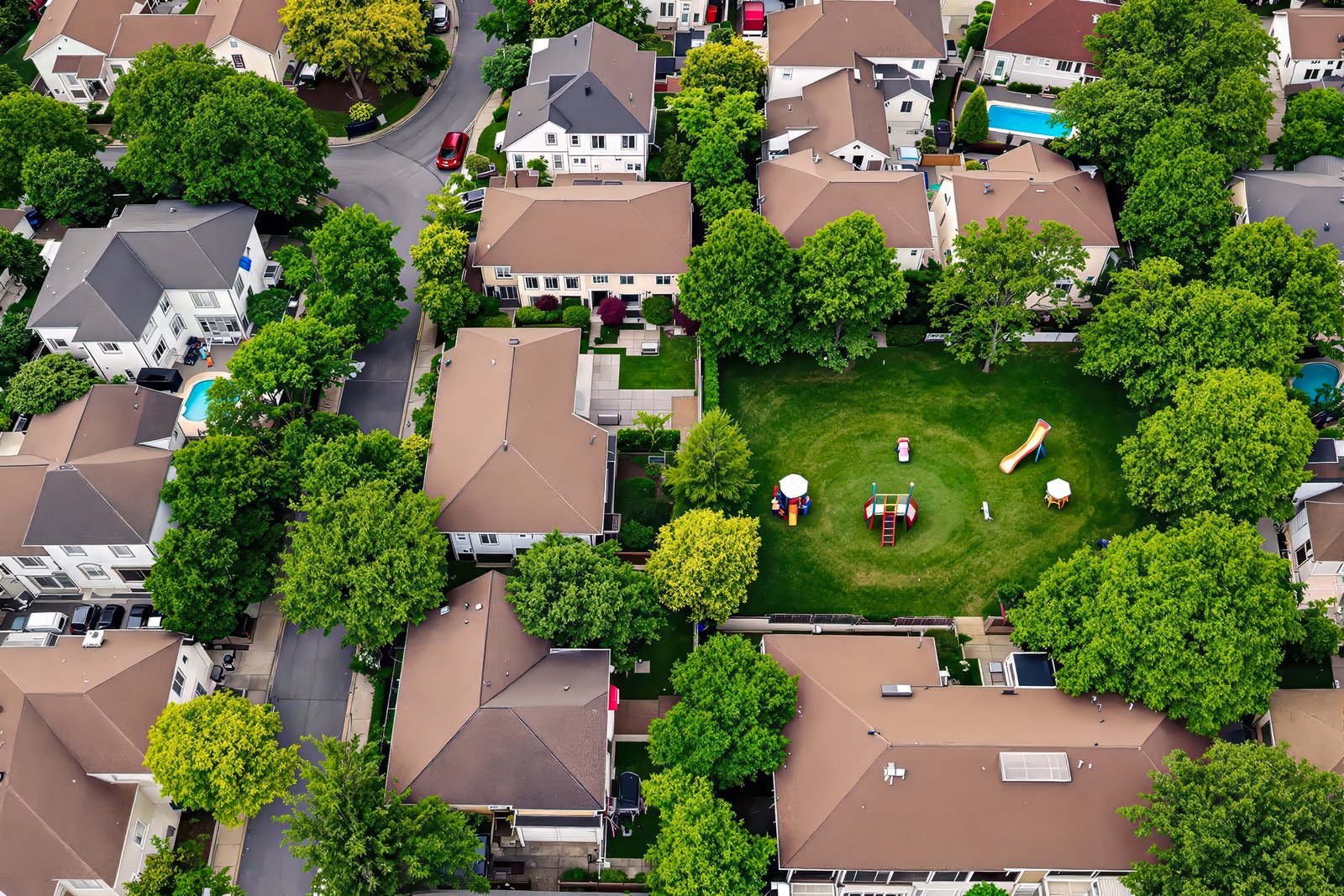 Real estate drone photography aerial view of property listing