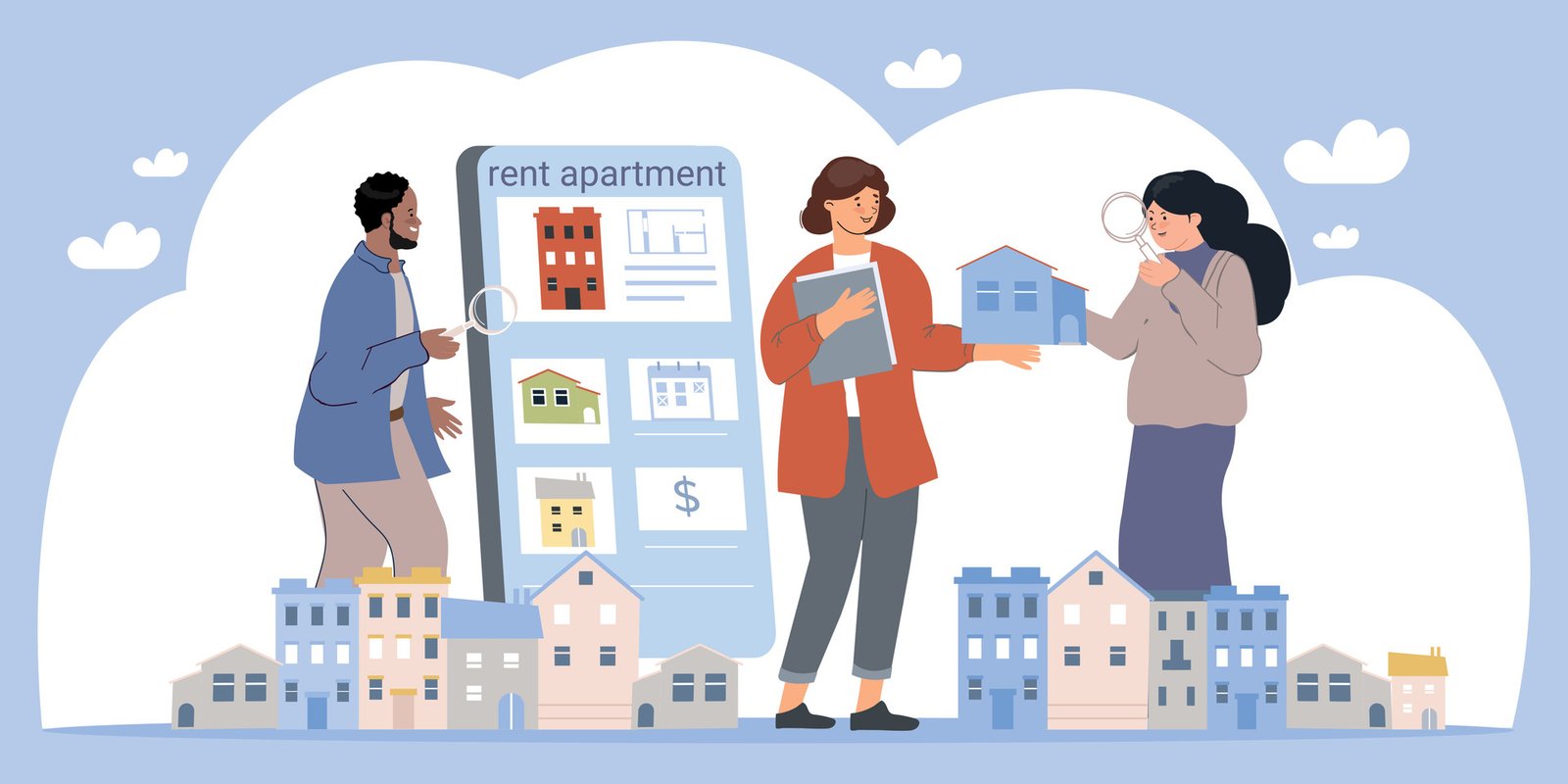 Realtor explaining condo versus freehold ownership options to first-time buyers